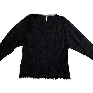 FREE PEOPLE Women's SMALL Wool Linen Blend Pullover Sweater Brown Scoop Neck‌‌